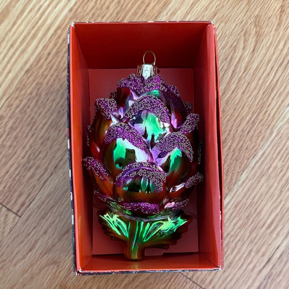 John Derian Festive Artichoke Ornament with Glitter Accents